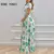 Elegante vestido maxi chiffon feminino, decote em v profundo