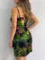 Impressão tropical com decote em v envoltório vestido casual feminino sem mang