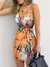 Impressão tropical com decote em v envoltório vestido casual feminino sem mang - comprar online