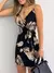Impressão tropical com decote em v envoltório vestido casual feminino sem mang