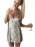 Vestido curto sem encosto com lantejoulas prateado feminino, decote em V profundo na internet