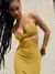 Vestido maxi criptográfico sem encosto feminino, cinta de espaguete, vestido de - loja online