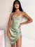 Dulzura-Mini Vestido de Alça de Cetim Feminino, Renda franzida, Bandagem Cruzad - loja online