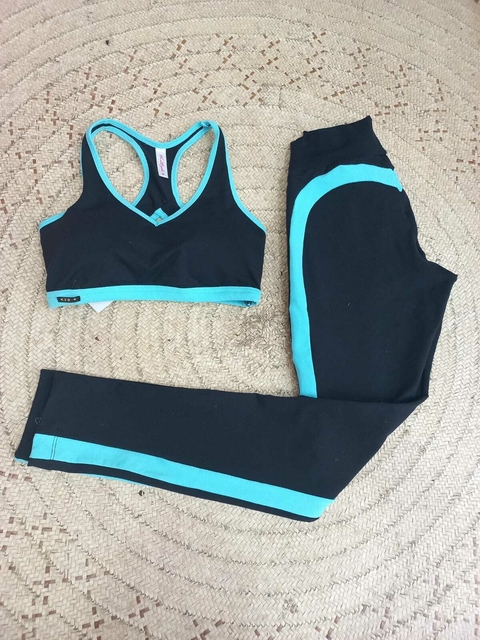 Calça legging preta com azul - comprar online