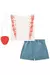 Conjunto de Blusa Boxy em Malha Textura e Shorts em Jeans Arkansas. (Acompanha Bolsa) 75865 Kukiê - Novo Estilo Moda Infantil