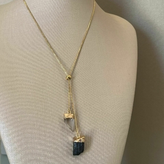 COLAR GRAVATINHA TURMALINA NEGRA E CRISTAL - comprar online