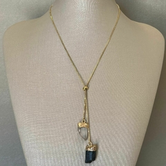 COLAR GRAVATINHA TURMALINA NEGRA E CRISTAL
