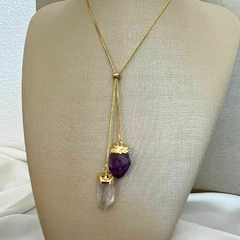 COLAR GRAVATINHA AMETISTA E CRISTAL - comprar online