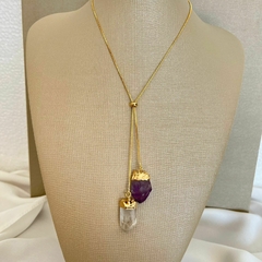 COLAR GRAVATINHA AMETISTA E CRISTAL