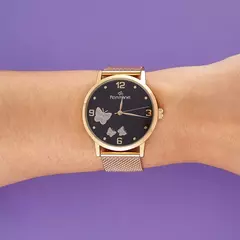 Relógio Analógico Dourado com Borboletas