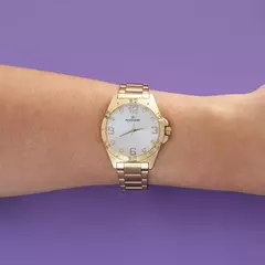 Relógio Analógico Dourado com Cristais