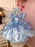 Vestido Infantil Cinderela Frozen Azul C/ Aplique de Flores Luxo