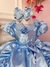 Vestido Infantil Cinderela Frozen Azul C/ Aplique de Flores Luxo - comprar online