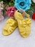 Sandália Amarelo Aplique de Flor Pérolas Lacinho Luxo