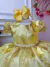 Vestido Infantil Amarelo Renda Realeza e Aplique Borboletas