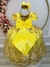 Vestido Infantil Amarelo C/ Renda Dourada Realeza Pérolas