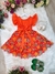 Vestido Infantil Laranja Com Saia Florida Colorida Luxo - comprar online