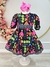 Vestido infantil Crepinho C/ Manga Preto Florido Colorido - comprar online