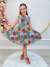 Vestido Infantil de Alça Primavera Verão Azul Colorido ()