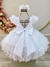Vestido Infantil Branco Luxo C/ Renda e Aplique de Flores - comprar online