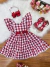 Vestido Infantil Xadrez Marsala e Branco Broche de Lacinhos - loja online