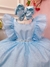 Vestido Infantil Princesa Cinderela Frozen Azul Brilho Pérolas