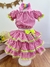 Conjunto Meninas Junino Rosa Xadrez Cropped Com Saia Luxo
