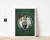 quadro decorativo com moldura branca e vidro esporte basquete Boston Celtics NBA