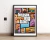Quadro decorativo com ilustrações dos personagens da série Breaking Bad, incluindo Walter White, Jesse Pinkman e Saul Goodman, em estilo artístico vibrante.