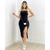 Vestido Mid tomara que caia com bojo e fenda na lateral