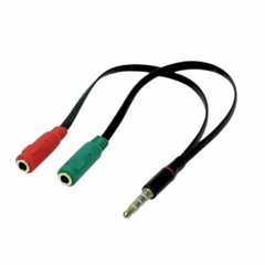 Cabo Auxiliar Adaptador Audio P2 para Duplo P2 Femea Fone e Microfone Headset P2 / 2X P2 Fêmea - Suporte Roque Tecnologia e Suprimentos