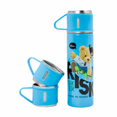 Garrafa Térmica Inox 500ml com 3 Xícaras Estampa Urso GDR1015 - loja online