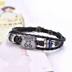 Pulseira masculina de couro multicamadas, Vintage US Route 66 - GTM Custom - A Loja Oficial do Motoclube Gentlemen