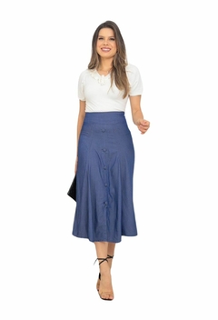 Saia Midi em Tecido Jeans Chambrey Tam/38 Lelucki