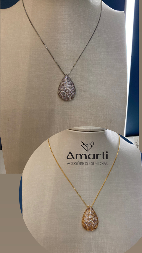 Colar Gota Cravejado com Zircônia