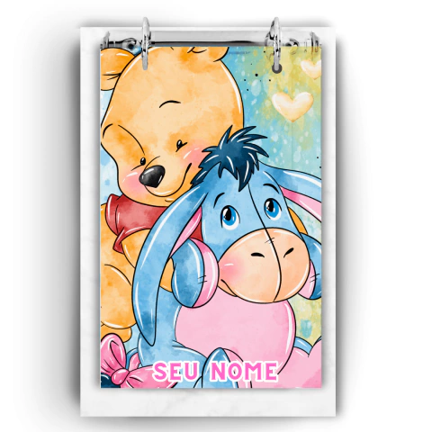 Caderno Argolado Mini Fichário/Ficheiro Personalizado- Praticidade e Estilo para Suas Anotações- Ursinho Pooh 01