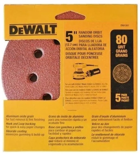 5 Discos Lixa 5 Grão 80 Grosso 8f Dw4301 X Dewalt