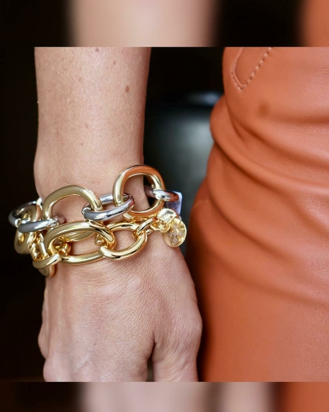 Pulseira de metal dois banhos dourado e prateado