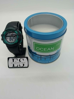 RELOJ OCEAN DR MALLA SILICONA NEGRA CON DETALLES VERDES