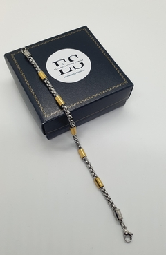 PULSERA ESTILO ROLEX ACERO QUIRURGICO CON DETALLE DORADO - tienda online