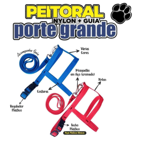 Coleira Peitoral Americano Nylon + Guia Porte Grande