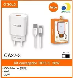 CARREGADOR A'GOLD TURBO 30W 6.0A TIPO-C