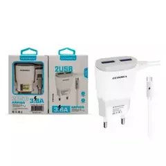CARREGADOR ECOODA TURBO C/2 USB 3.6A TIPO-C