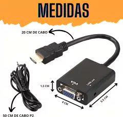 Conversor Adaptador Hdmi Para Vga Com Saída De Áudio E Cabo P2 - Loja Infinity eletrônicos