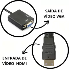Conversor Adaptador Hdmi Para Vga Com Saída De Áudio E Cabo P2 - loja online