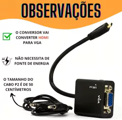Conversor Adaptador Hdmi Para Vga Com Saída De Áudio E Cabo P2