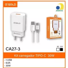 Carregador turbo 30w 6.0a Agold tipo c ca27-3 - comprar online