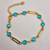 Pulseira Elo Cristal Azul Zircônia Folheado em Ouro 24K com Extensor na internet