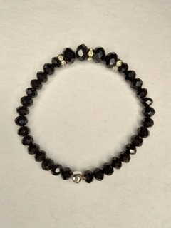 Pulsera piedras de vidrio facetadas negras y pasantes con strass