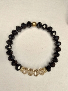 Pulsera piedras de vidrio facetadas negras y plateadas